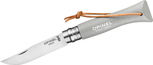 Opinel N°06 Colorama Art Deco Taschenmesser mit Lederkordel Klingenlänge 7 cm hellgrau - Campingbesteck