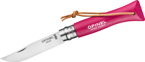 Opinel N°06 Colorama Art Deco Taschenmesser mit Lederkordel Klingenlänge 7 cm mangenta - Campingbesteck