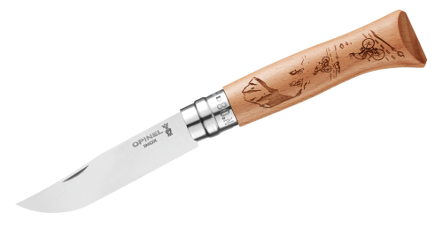 Opinel N°08 Gravure Sport Taschenmesser mit Gravur Klingenlänge 8,5 cm Velo - Campingbesteck