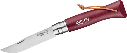 Opinel N°08 Colorama Earth Taschenmesser mit Lederkordel Klingenlänge 8,5 cm burgund - Campingbesteck