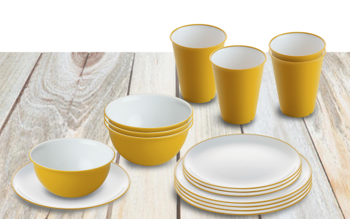 Omada Essgeschirr-Set mit Müslischüssel 16-tlg. gelb für 4 Personen - Kunststoff und Melamin Geschirr-Sets