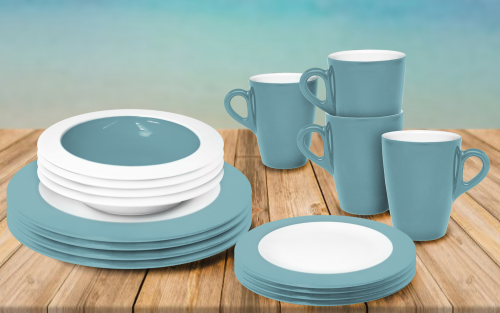 Omada Teller- und Schüssel-Set 16-tlg. sky dust für 4 Personen - Kunststoff und Melamin Geschirr-Sets