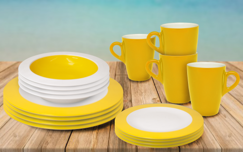 Omada Teller- und Schüssel-Set 16-tlg. gelb für 4 Personen - Kunststoff und Melamin Geschirr-Sets