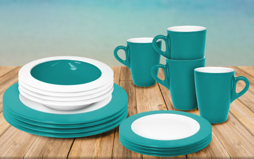 Omada Teller- und Schüssel-Set 16-tlg. sea blue für 4 Personen - Kunststoff und Melamin Geschirr-Sets