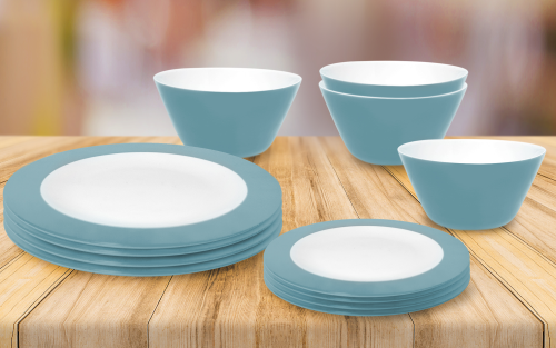 Omada Teller- und Schüssel-Set 12-tlg. sky dust für 4 Personen - Kunststoff und Melamin Geschirr-Sets