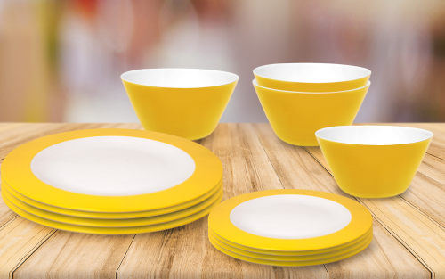Omada Teller- und Schüssel-Set 12-tlg. gelb für 4 Personen - Kunststoff und Melamin Geschirr-Sets