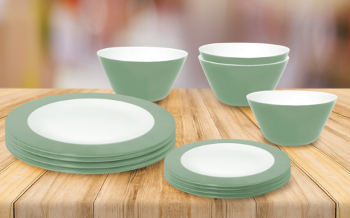 Omada Teller- und Schüssel-Set 12-tlg. grün für 4 Personen - Kunststoff und Melamin Geschirr-Sets