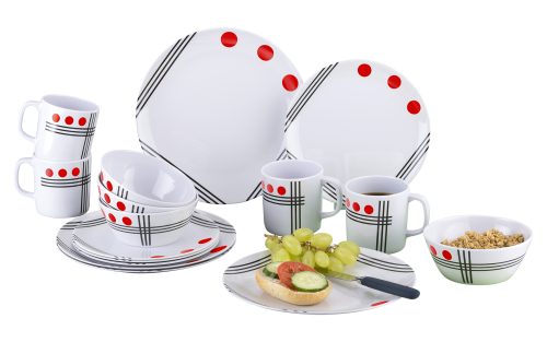 Berger Dots Geschirr-Set 16-tlg. rot für 4 Personen - Kunststoff und Melamin Geschirr-Sets