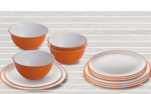 Omada Essgeschirr-Set mit Müslischüssel 12-tlg. orange für 4 Personen - Kunststoff und Melamin Geschirr-Sets