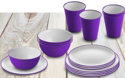 Omada Essgeschirr-Set mit Müslischüssel 16-tlg. violet für 4 Personen - Kunststoff und Melamin Geschirr-Sets