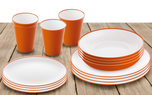 Omada Essgeschirr-Set 16-tlg. orange für 4 Personen - Kunststoff und Melamin Geschirr-Sets