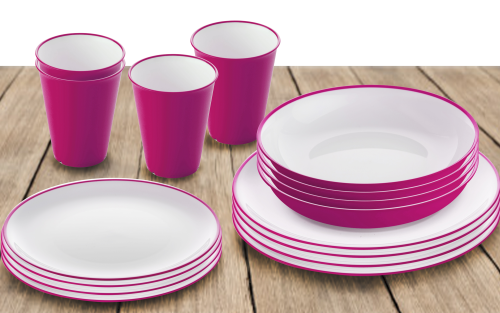 Omada Essgeschirrset 16-tlg. fuxia für 4 Personen - Kunststoff und Melamin Geschirr-Sets