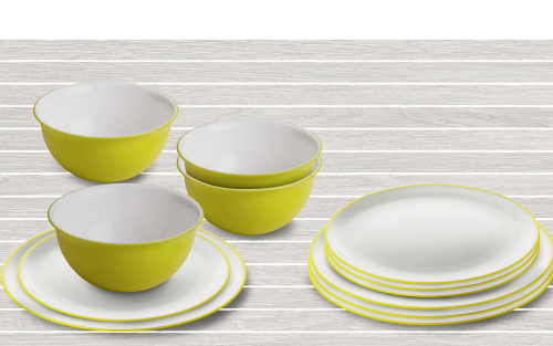 Omada Essgeschirr-Set mit Müslischüssel 12-tlg. lime green für 4 Personen - Kunststoff und Melamin Geschirr-Sets