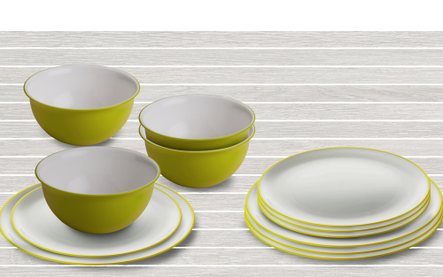 Omada Essgeschirr-Set mit Müslischüssel 12-tlg. apfelgrün für 4 Personen - Kunststoff und Melamin Geschirr-Sets