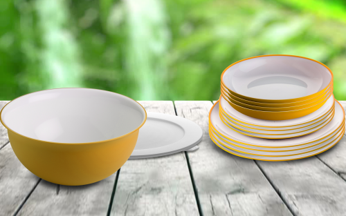 Omada Geschirr-Set 14-tlg. gelb für 4 Personen - Kunststoff und Melamin Geschirr-Sets