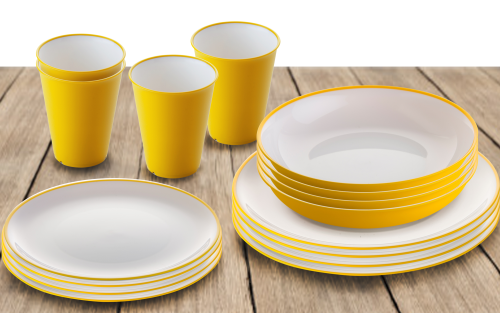 Omada Essgeschirr-Set 16-tlg. gelb für 4 Personen - Kunststoff und Melamin Geschirr-Sets
