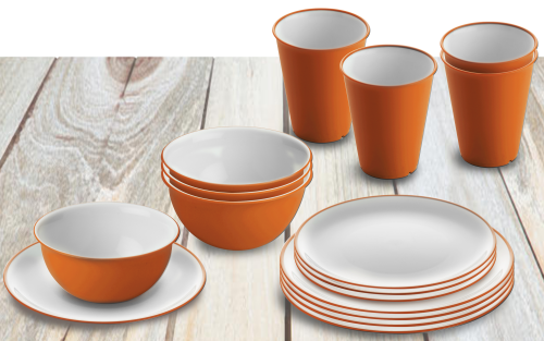 Omada Essgeschirr-Set mit Müslischüssel 16-tlg. orange für 4 Personen - Kunststoff und Melamin Geschirr-Sets