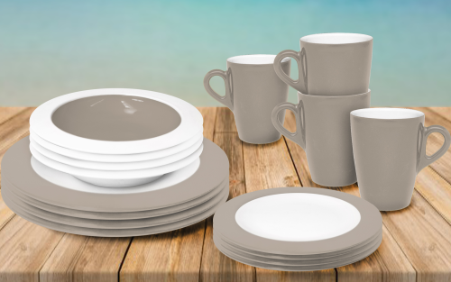 Omada Teller- und Schüssel-Set 16-tlg. dove grey für 4 Personen - Kunststoff und Melamin Geschirr-Sets