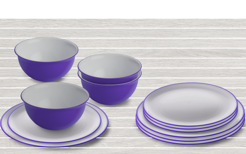 Omada Essgeschirr-Set mit Müslischüssel 12-tlg. violet für 4 Personen - Kunststoff und Melamin Geschirr-Sets