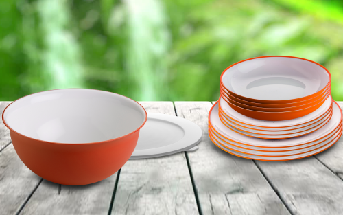 Omada Geschirr-Set 14-tlg. orange für 4 Personen - Kunststoff und Melamin Geschirr-Sets