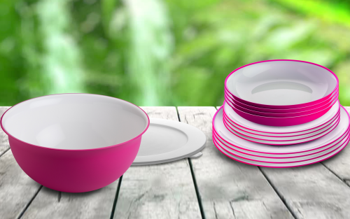 Omada Geschirr-Set 14-tlg. fuchsia für 4 Personen - Kunststoff und Melamin Geschirr-Sets