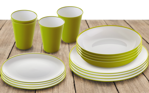 Omada Essgeschirr-Set 16-tlg. apfelgrün für 4 Personen - Kunststoff und Melamin Geschirr-Sets