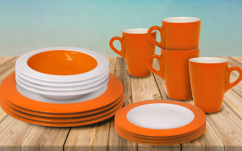 Omada Teller- und Schüssel-Set 16-tlg. orange für 4 Personen - Kunststoff und Melamin Geschirr-Sets