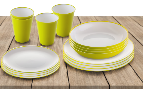 Omada Essgeschirr-Set 16-tlg. lime green für 4 Personen - Kunststoff und Melamin Geschirr-Sets