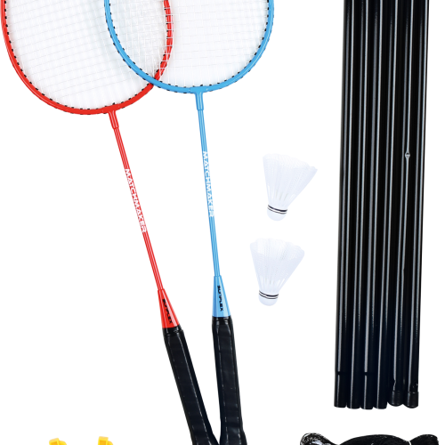 Sunflex sport Matchmaker 2 Pro Badmintonset mit 2 modernen Schlägern 2 Federbällen und einem Netz mit Pfosten in praktischer Nylontragetasche - Spielsachen
