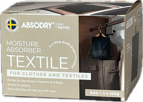 Absodry Duo Family Entfeuchter für Kleidung und Textilien mit 2 x 100 g - Luftentfeuchter & Luftreiniger