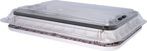 Berger Dachhaube mit Moskitoschutz & Verdunkelungsrollo 70 x 50 cm Transparent mit LED - Kühl unterwegs