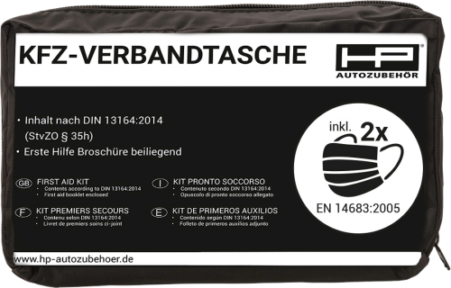 HP Autozubehör KFZ Verbandtasche inklusive 2x Mund- und Nasenschutz Schwarz - Erste Hilfe & Pannen-Zubehör