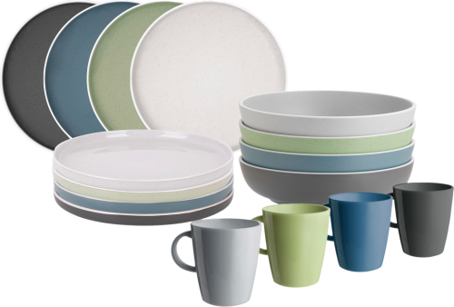 Brunner Dolomit Geschirr-Set 16-tlg. für 4 Personen - Kunststoff und Melamin Geschirr-Sets