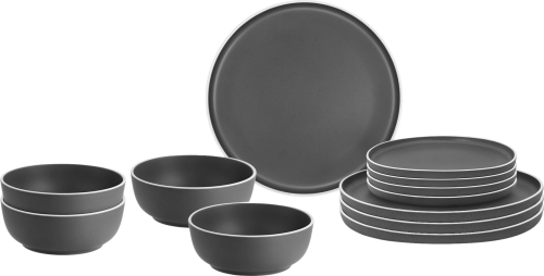 Brunner Dolomit Geschirr-Set 12-tlg. grau für 4 Personen - Kunststoff und Melamin Geschirr-Sets