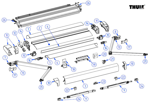 Thule Gelenkarm rechts für Markise Omnistor 6200 3 Meter / 4,5 Meter - Thule