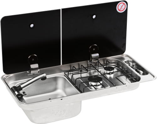 CAN 2-flammige Gaskocher-Spülkombination mit Spüle links 716 x 340 x 150 mm - Gaskocher