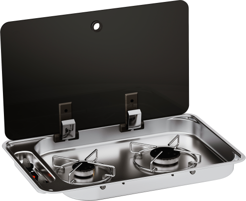 Can 2-flammiger Gaskocher 530 x 340 x 105 mm mit Glasabdeckung - Gaskocher
