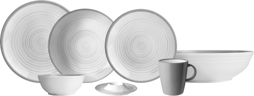 Brunner Bellagio Geschirr-Set 16-tlg. grau / weiß für 4 Personen - Kunststoff und Melamin Geschirr-Sets