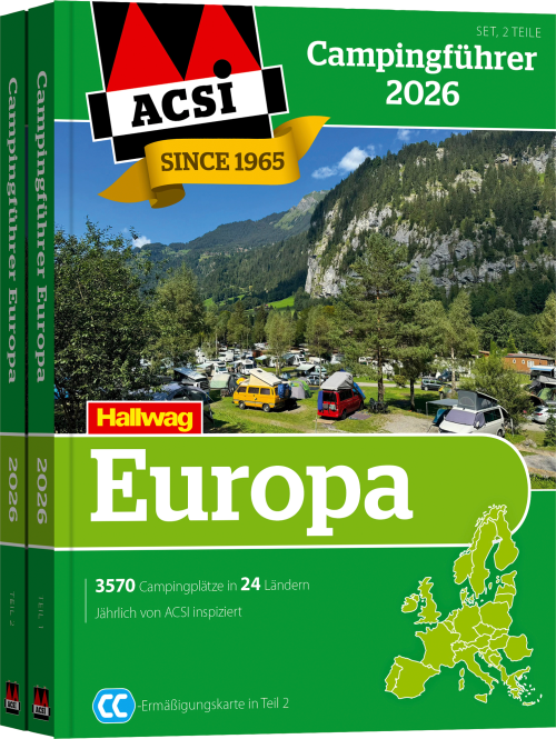 ACSI Campingführer Europa 2026 mit CampingCard Ermäßigungskarte Sprache Deutsch - Campingführer