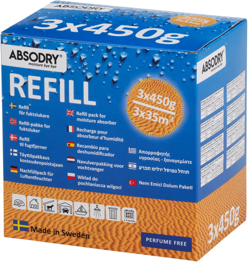 Absodry Classic Nachfüllbeutel mit 3 x 450 g im Karton - Luftentfeuchter & Luftreiniger