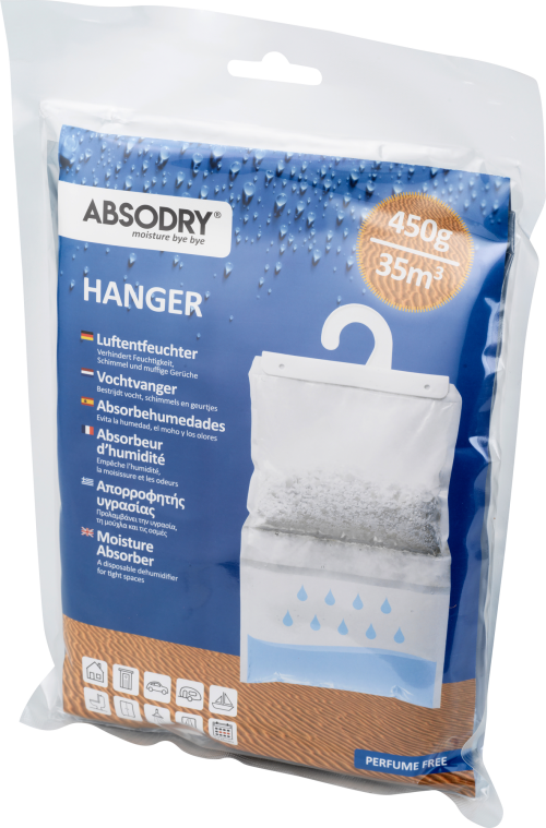 Absodry Classic Standard Hanger Raumentfeuchter 450 g für 35 m³ mit Einwegbeutel - Luftentfeuchter & Luftreiniger