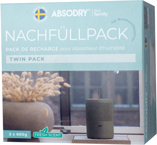 Absodry Duo Family Nachfüllpackung für Series 6 und Hanger 2 x 600 g mit Frischeduft - Luftentfeuchter & Luftreiniger