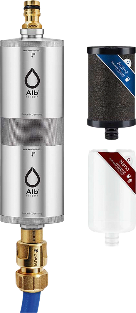 Alb Filter® FUSION Active+Nano Trinkwasserfilter Camping-Set: Mobil mit Koffer Edelstahl Natur - Trinkwasseraufbereitung