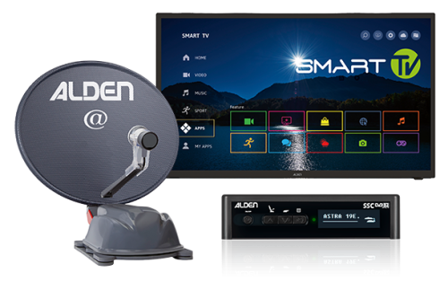 Alden AS2@ 60 HD vollautomatische Satellitenanlage Platinium inkl. S.S.C. HD Steuermodul / LTE Antenne / Smartwide LED TV 19 Zoll - Camping-Sat-Anlagen