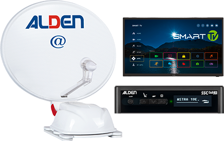 Alden Onelight@ 60 HD EVO vollautomatische Satellitenanlage Ultrawhite inkl. S.S.C. HD Steuermodul / LTE Antenne / Smartwide LED TV 24 Zoll - Camping-Sat-Anlagen