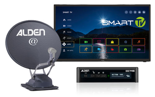 Alden Onelight@ EVO 60 Satellitenanlage Platinium mit S.S.C HD-Steuermodul und LED Smartwide TV 24 Zoll - Camping-Sat-Anlagen