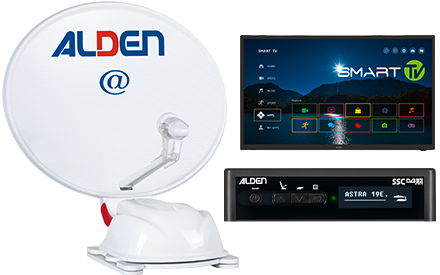 Alden Onelight@ EVO 60 Satellitenanlage Ultrawhite mit S.S.C HD-Steuermodul und LED Smartwide TV 24 Zoll - Camping-Sat-Anlagen
