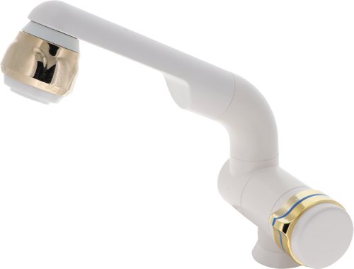 Barwig Compact Wasserhahn Weiß/Gold – Schwenkbarer Wasserhahn mit Schaltautomatik - Einhebelmischer