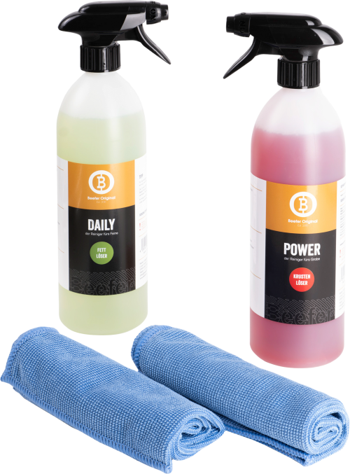 Beefer Grillreiniger Daily & Power Set 4 teilig mit 2 Mikrofasertüchern - Grillreiniger & -Bürsten