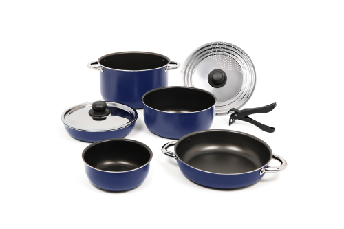 Berger Alu Topf-Set mit Antihaftbeschichtung stapelbar 9 teilig blau  - Kochgeschirr-Sets